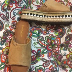 Adorable tan espadrille platform shoes